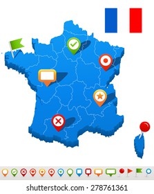 France map and navigation icons - Illustration
