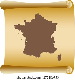 France map on old scroll paper