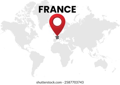 France map on transparent background. France map with country highlighted with location symbol. Vector illustration of France map with pin location.