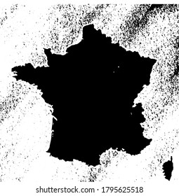 France map on vintage background. Black and white hand drawn illustration. Icon sign for print and labelling.