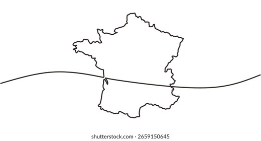 Frankreich Karte eine Linie Zeichnung. Vektorgrafik durchgehende Einzelumrisse, die die französische Kultur und das europäische Reiselement darstellen.