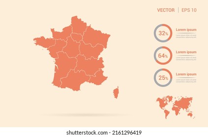 France map orange abstract infographic vector.