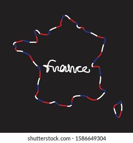 France map outline with lines in the national colors/ Poster map of France