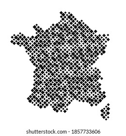 Mapa de Francia de patrones de rombos negros de diferentes tamaños. Ilustración vectorial.