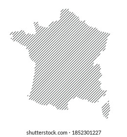 Mapa de Francia a partir del patrón de líneas paralelas inclinadas negras. Ilustración vectorial.