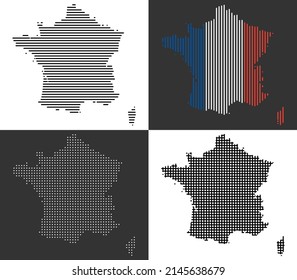 France map pattern set. Dotted Pattern, Stripe Pattern (horizontal and vertical) and Cross Stripe Pattern. France map illustration.
