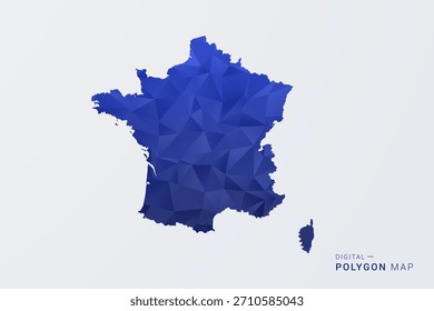 Mapa da França - Ilustração do vetor estilo polígono no gradiente azul profundo, baixo projeto geométrico da poly, Silhueta limpa isolada no fundo branco para infográficos.
