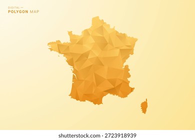France Map - Polygon style vector illustration in yellow and orange low poly geometric design, modern minimal silhouette, isolated for infographic.