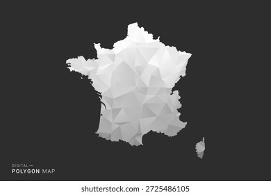 Mapa de Francia - Ilustración vectorial de estilo polígono en diseño geométrico de bajo poli negro, gris y blanco, silueta mínima, aislado para infografía.