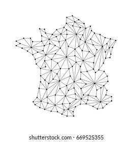 France map of polygonal mosaic lines, rays and dots vector illustration. 