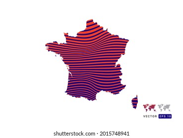France map red and blue of abstract with dynamic waves vector.