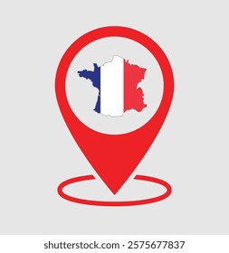 France map with a red location pin icon, featuring the map of france in an isolated design. Perfect for business, travel, and location-based projects