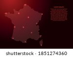 France map from red pattern slanted parallel lines and glowing space stars grid. Vector illustration.