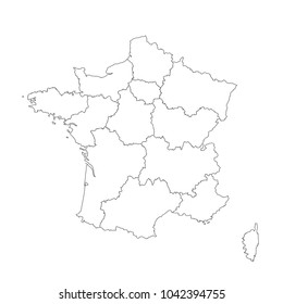france map with regions vector line illustration on white background