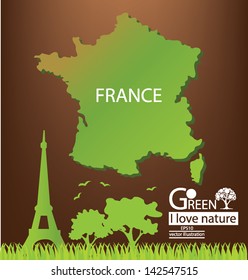 France map. Save world. Green concept vector illustration.