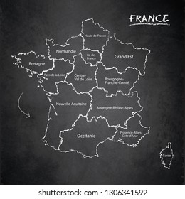 France map separate region names individual card  blackboard chalkboard vector