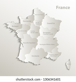 France map separate region names individual card paper 3D natural vector