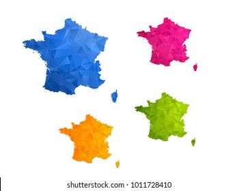 France map - Set of geometric rumpled triangular low poly style gradient graphic background , polygonal design for your ,Vector eps 10.
