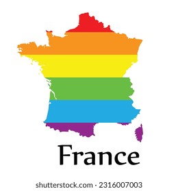 France map shape fill rainbow color isolated on white background. Design concept country accept pride LGBT.