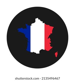 France map silhouette with flag on black background