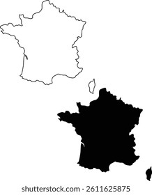 France Map Silhouette Flat and Outline Design
