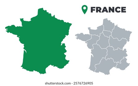 France map simple flat outline vector set