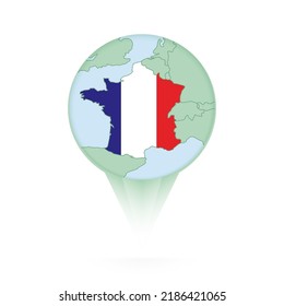 France map, stylish location icon with France map and flag. Green pin icon.