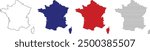 France map in various style outline, blue color, red color, dotted