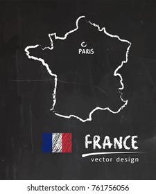 France map, vector drawing on blackboard