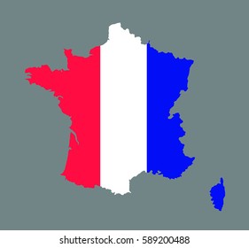 France map vector with the french flag on grey background