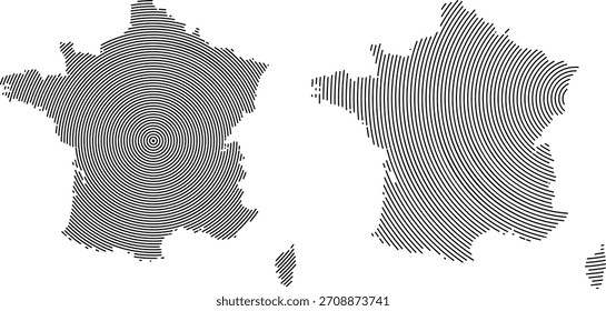 France map vector geometric round outline art pattern illustration showing French bordar, state country, France map line art pattern shape view. Round line pattern France map illustration