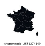 France Map vector icon. Map of France Black Silhouette.