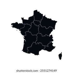 Ícone do vetor France Map. Mapa da França Silhueta Negra.