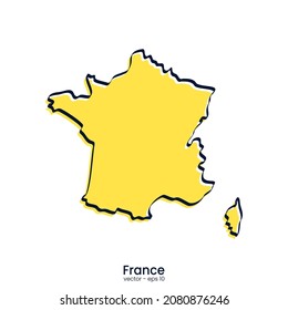 Diseño de plantillas de ilustraciones de vector de mapas de Francia. Estilo de esquema.