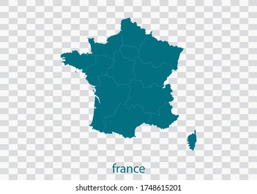 france map vector, isolated teal color on transparent background