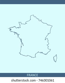 France map vector outline illustration in blue background