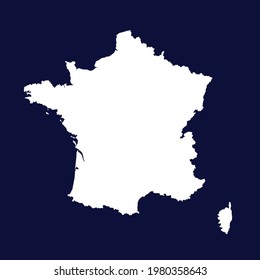 Mapa vectorial de Francia. color blanco sobre fondo azul.