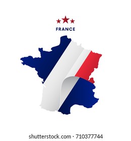France map with waving flag. Vector illustration.