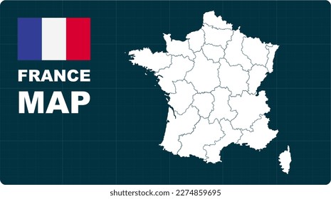 France Map, white highlighted in 🇫🇷 FANCE 🇫🇷 map, flat design illustration vector