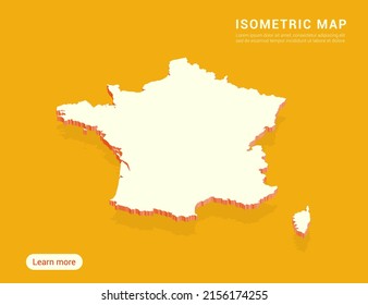 France map white on yellow background with 3d isometric vector illustration.