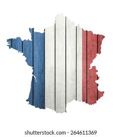 France Map With Wooden Flag On A White Background