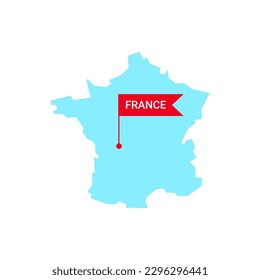 France map with word France on a flag-shaped marker.Vector flat illustration isolated on white background.