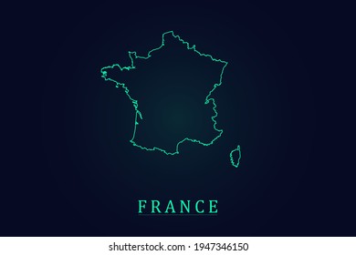 Mapa de Francia - Mapa Mundial Plantilla vectorial internacional con un contorno verde delgado o un contorno estilo de esbozo gráfico y color verde aislado en el fondo oscuro - Ilustraciones vectoriales 10
