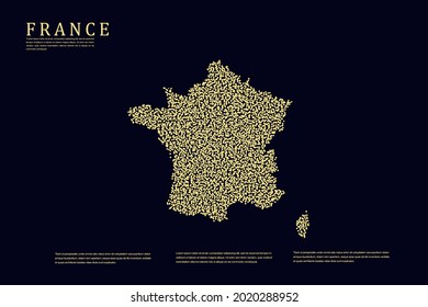 Mapa de Francia - Mapa Mundial Mapa Internacional de la plantilla de vectores con rejilla de oro sobre fondo oscuro para banner, sitio web, infografía, educación - Ilustración vectorial eps 10