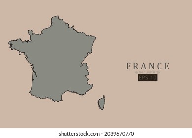 France Map - World Map International vector template with old classic style and gray color on map isolated on brown background - Vector illustration eps 10 