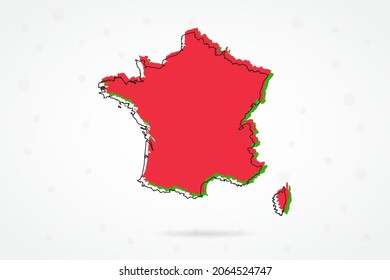 Mapa de Francia - Mapa Mundial Plantilla vectorial internacional con esbozo rojo, verde y negro aislado en fondo blanco - Ilustración vectorial 10