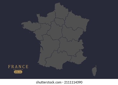 France Map - World Map International vector template with High detailed including grey and black outline color isolated on black background - Vector illustration eps 10