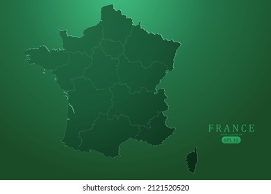 Mapa de Francia - Mapa Mundial Planilla vectorial internacional con un color de gradiente de alto nivel detallado y verde aislado en fondo verde para diseño, infografía - Ilustración vectorial eps 10
