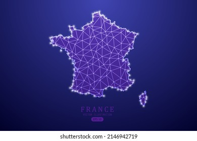 France Map - World Map International vector template with purple mash line, point scales, and polygon style isolated on purple technology background - Vector illustration eps 10