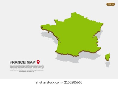 France Map - World map International vector template with isometric style including shadow, green and brown color isolated on white background for design - Vector illustration eps 10